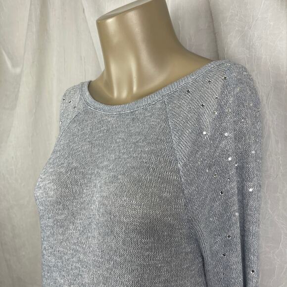 Victoria’s Secret PINK Light Gray Scoop Back Rhinestone Bling Slouchy Sweater XS - Picture 4 of 16